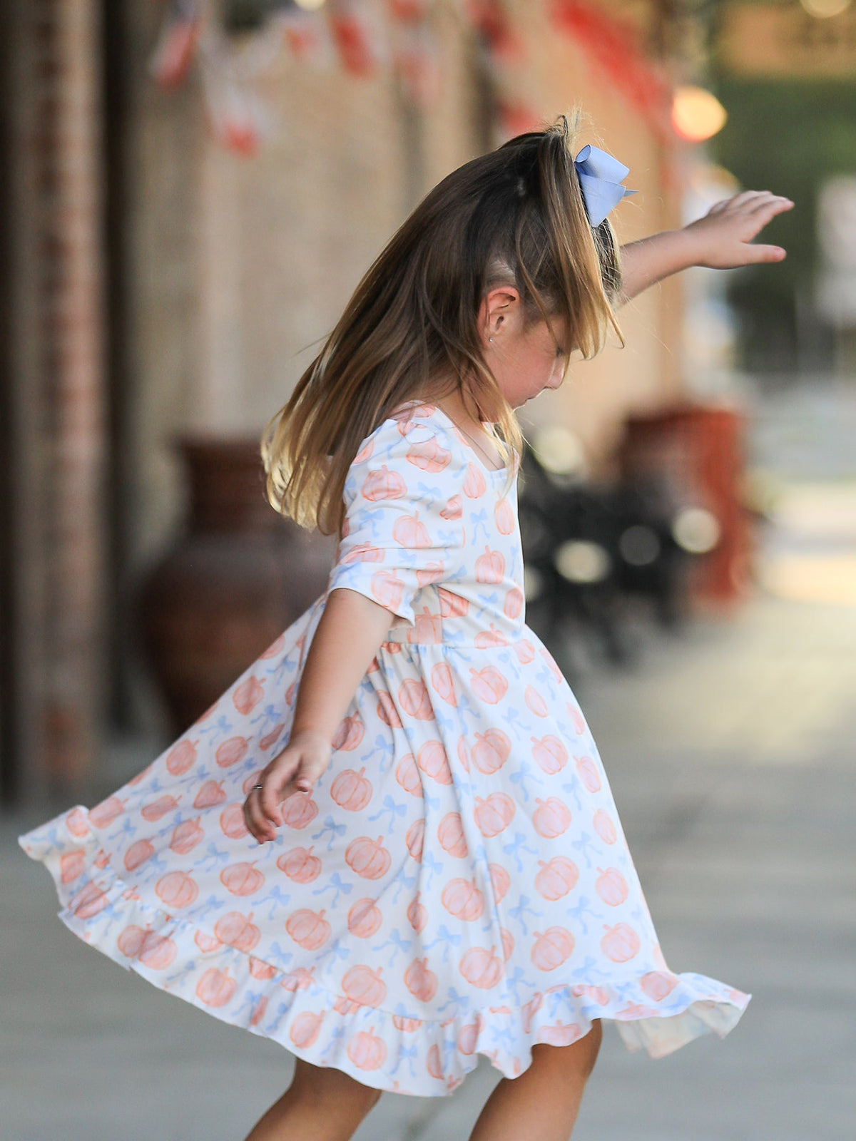 Rylee Faith Designs - Halloween Thanksgiving Pumpkin Bow Girls Twirl Ruffle Dress - alternate view 4