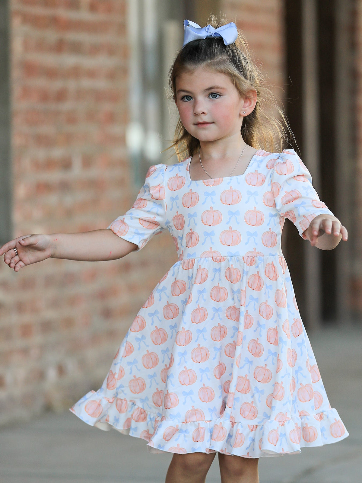 Rylee Faith Designs - Halloween Thanksgiving Pumpkin Bow Girls Twirl Ruffle Dress - alternate view 3