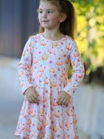 Rylee Faith Designs - Fall Pink Pumpkin Girls Long Sleeve Twirl Dress - alternate view 5
