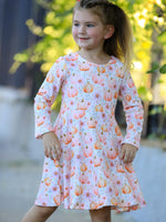 Rylee Faith Designs - Fall Pink Pumpkin Girls Long Sleeve Twirl Dress