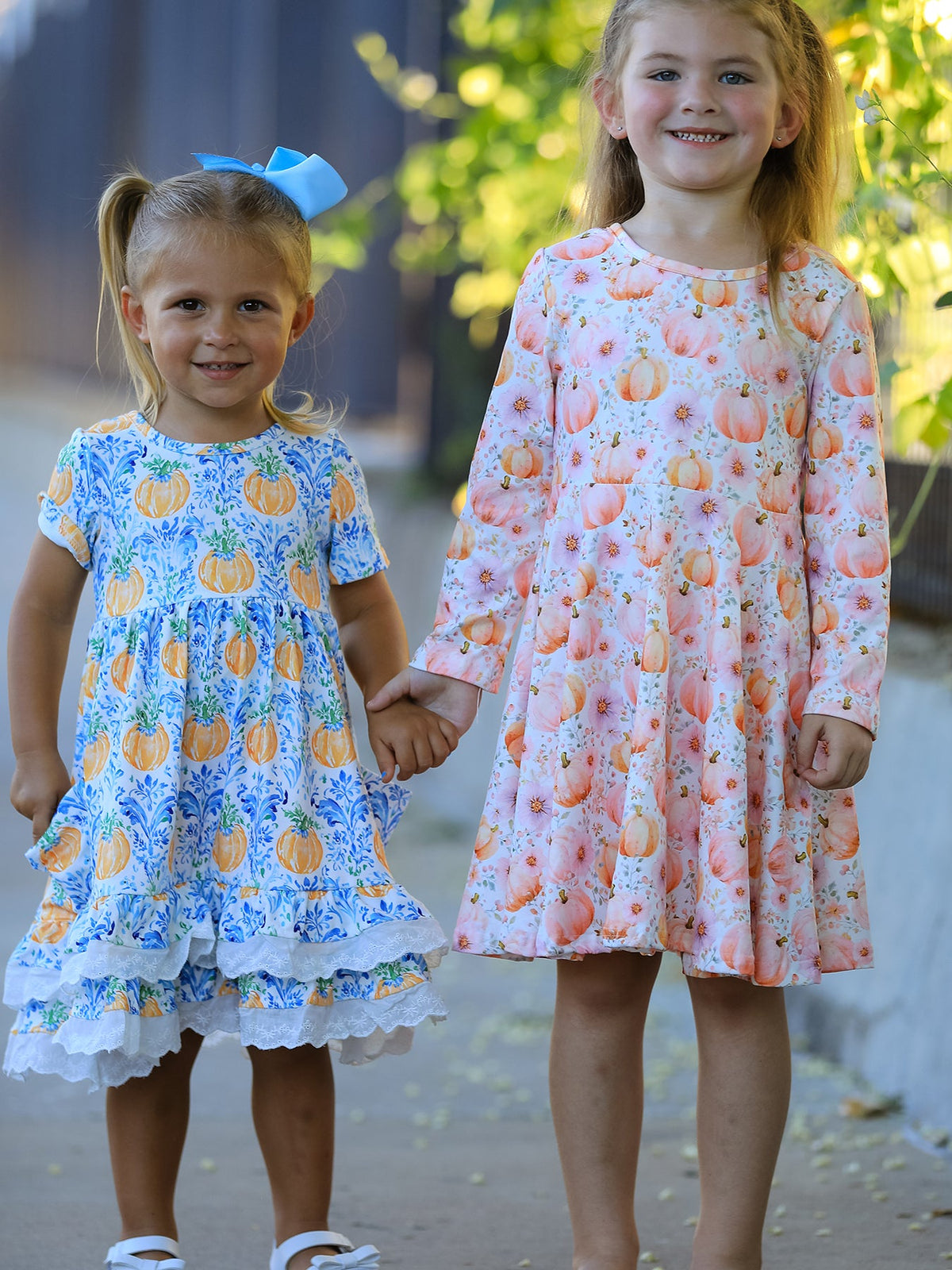 Rylee Faith Designs - Fall Pink Pumpkin Girls Long Sleeve Twirl Dress - alternate view 11