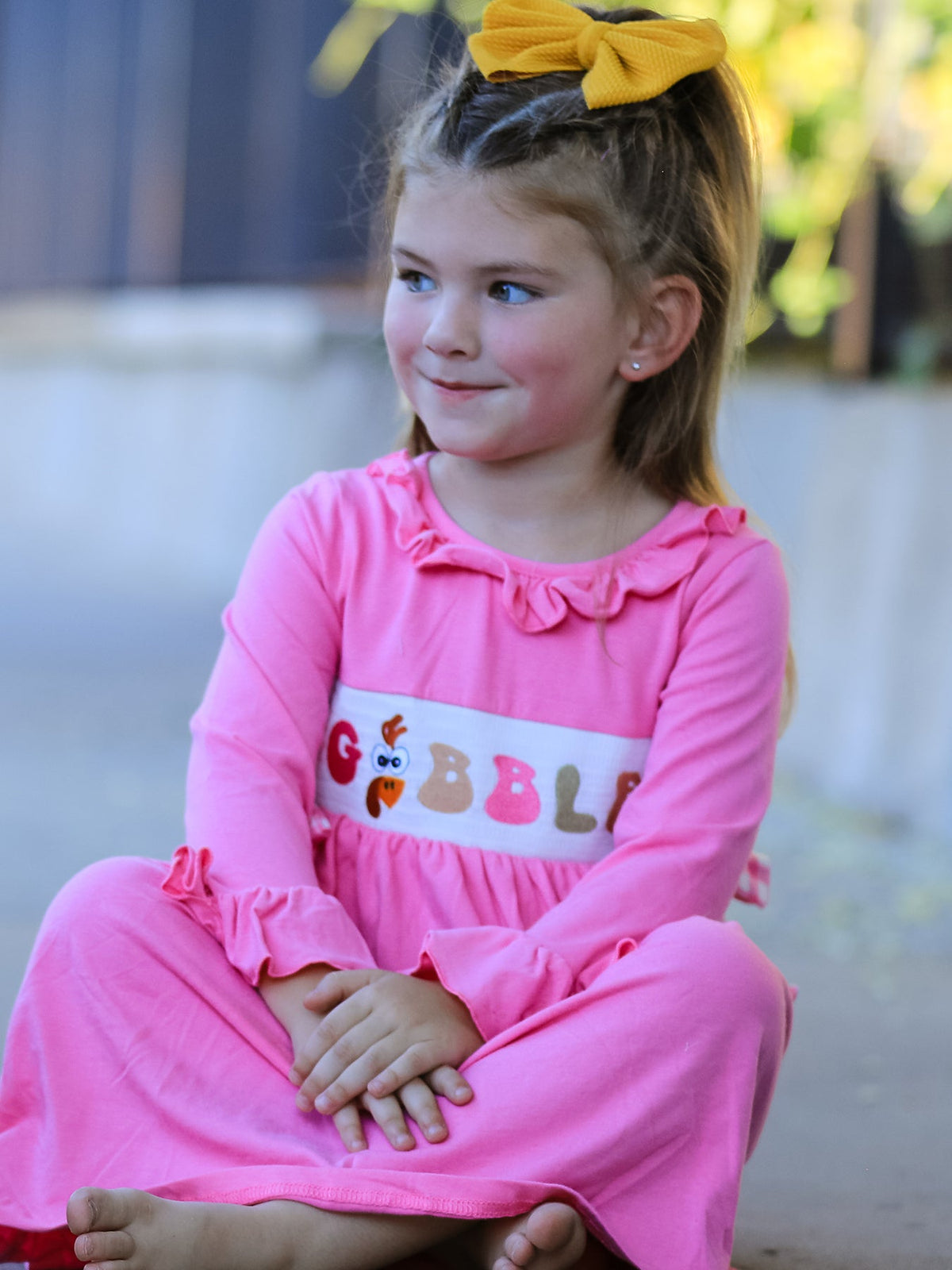 Rylee Faith Designs - Fall Thanksgiving& Halloween "GOBBLE" Smock Embroidery Baby Girl Dress - alternate view 6