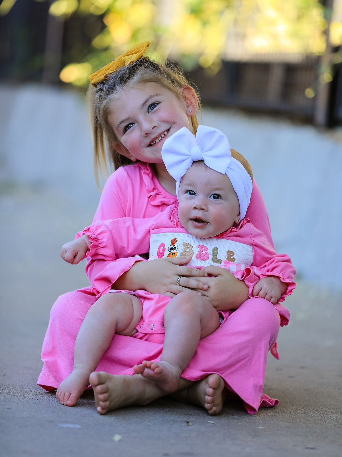 Rylee Faith Designs - Fall Thanksgiving& Halloween "GOBBLE" Smock Embroidery Baby Girl Romper - alternate view 2