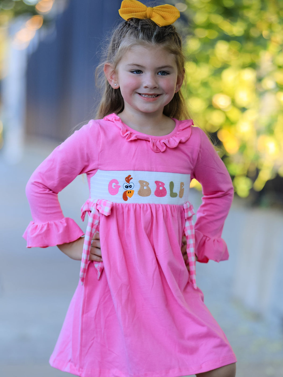 Rylee Faith Designs - Fall Thanksgiving& Halloween "GOBBLE" Smock Embroidery Baby Girl Dress - alternate view 3