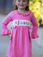 Rylee Faith Designs - Fall Thanksgiving& Halloween "GOBBLE" Smock Embroidery Baby Girl Dress
