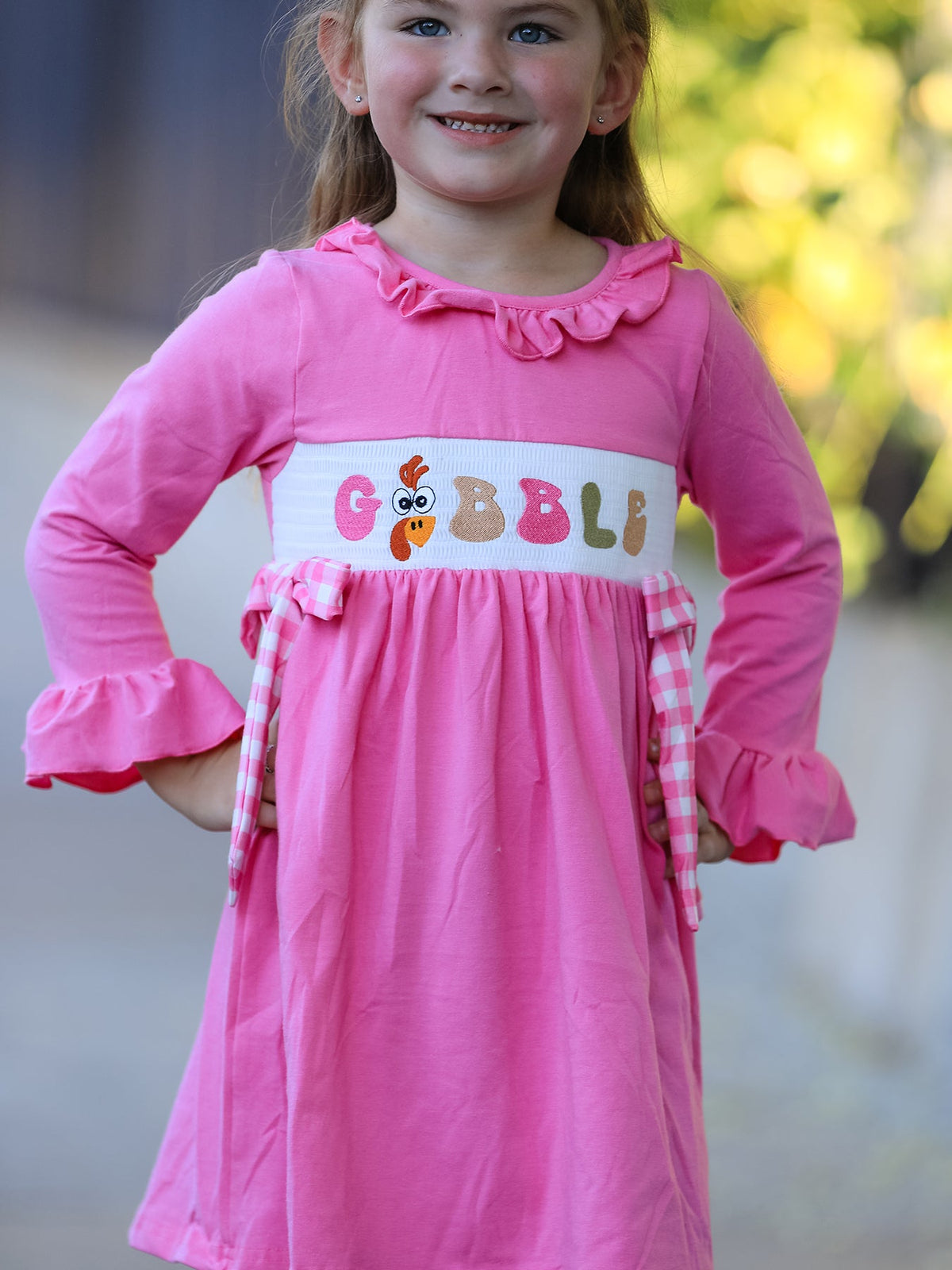 Rylee Faith Designs - Fall Thanksgiving& Halloween "GOBBLE" Smock Embroidery Baby Girl Dress