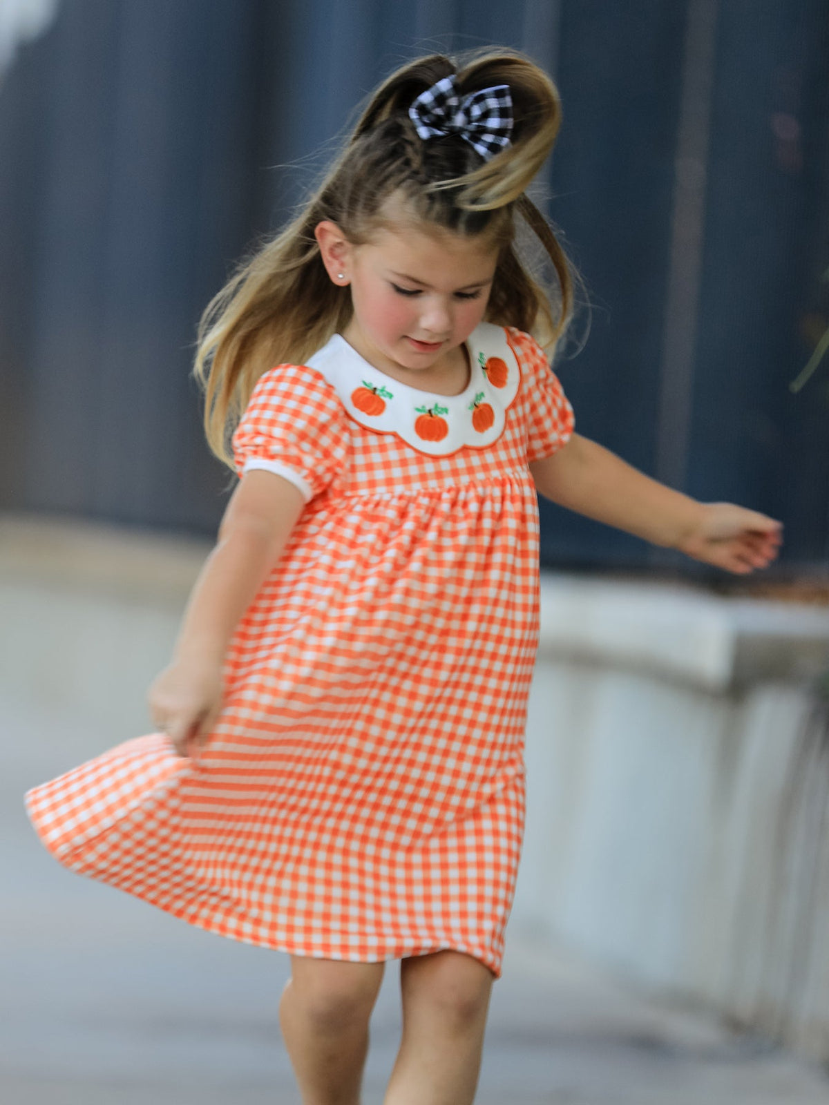 Rylee Faith Designs - Fall Pumpkin Embroidered Puff Sleeve Girls Dress - alternate view 3