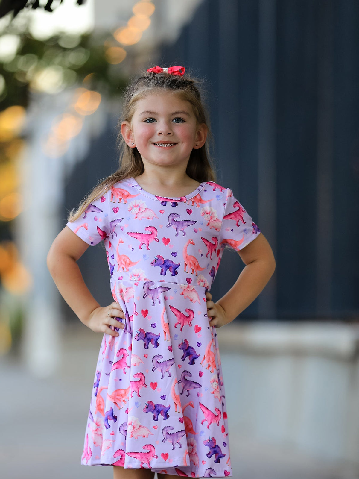Rylee Faith Designs - Dinosaur Heart Twirl Girls Dress Short Sleeves - alternate view 2