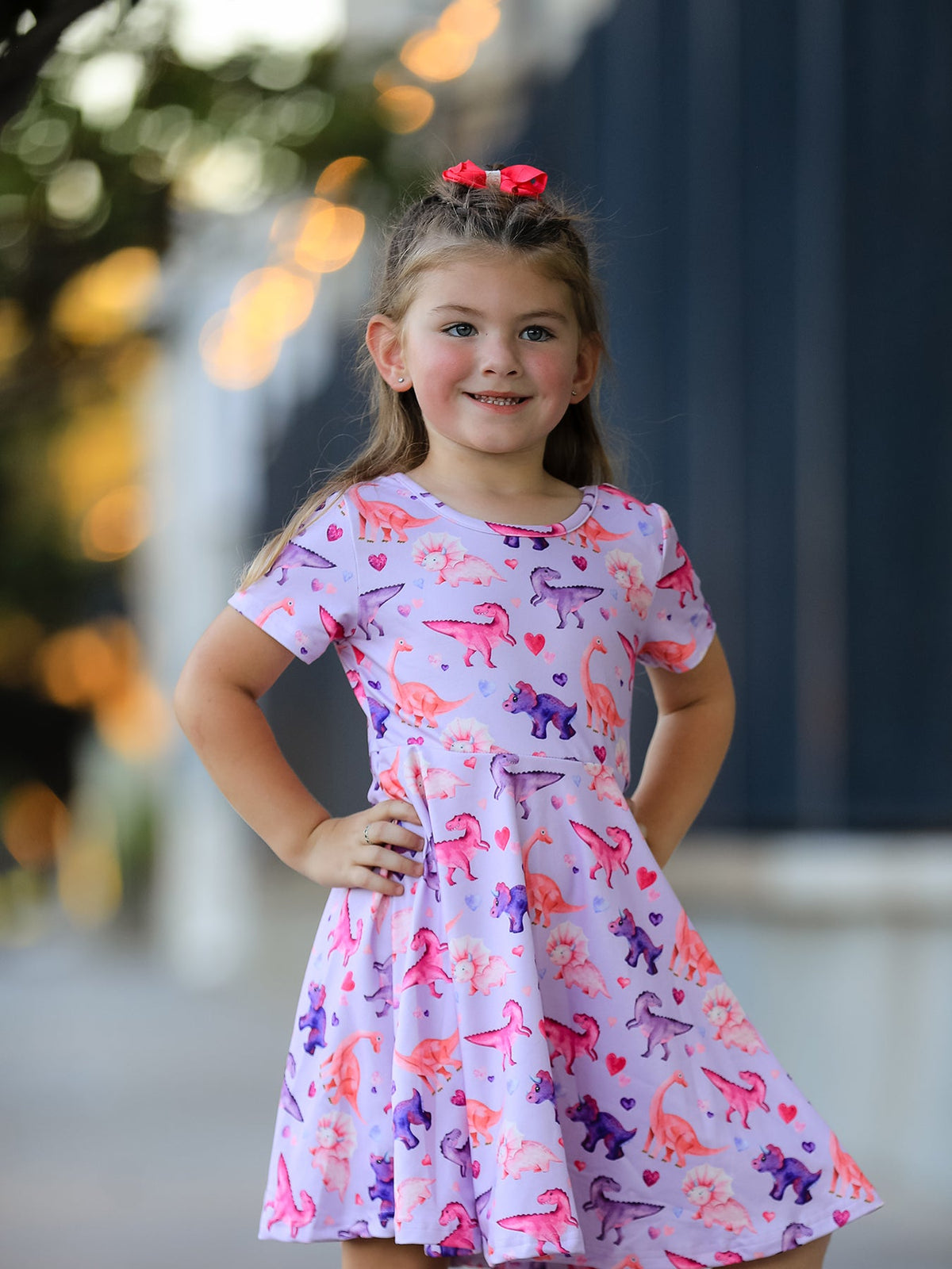 Rylee Faith Designs - Dinosaur Heart Twirl Girls Dress Short Sleeves