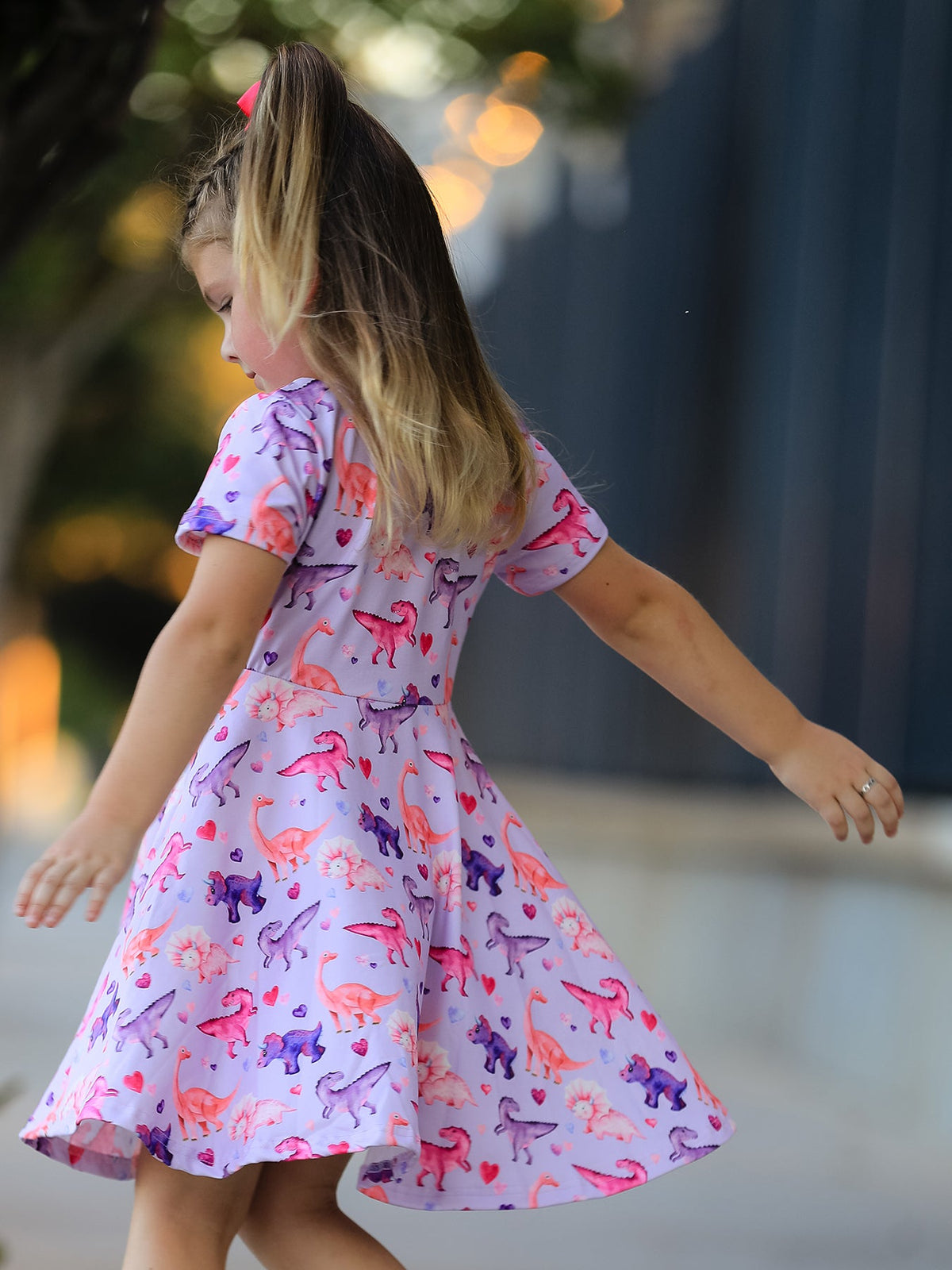 Rylee Faith Designs - Dinosaur Heart Twirl Girls Dress Short Sleeves - alternate view 4