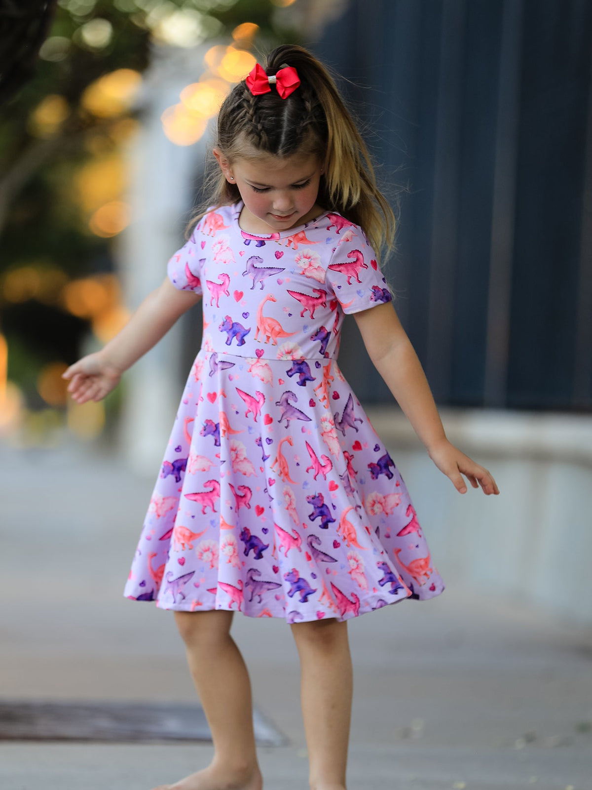 Rylee Faith Designs - Dinosaur Heart Twirl Girls Dress Short Sleeves - alternate view 5