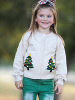 Rylee Faith Designs - Christmas Tree Knit Cardigan Kids Holiday Sweater Button Front - alternate view 2
