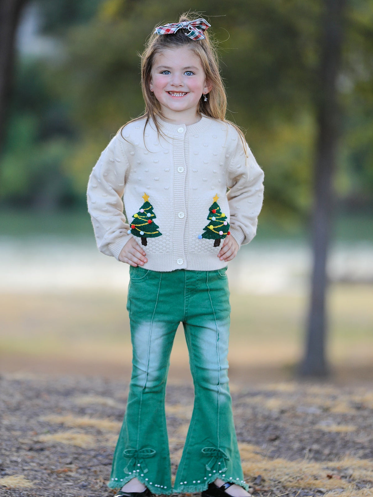 Rylee Faith Designs - Christmas Tree Knit Cardigan Kids Holiday Sweater Button Front - alternate view 6