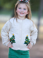 Rylee Faith Designs - Christmas Tree Knit Cardigan Kids Holiday Sweater Button Front