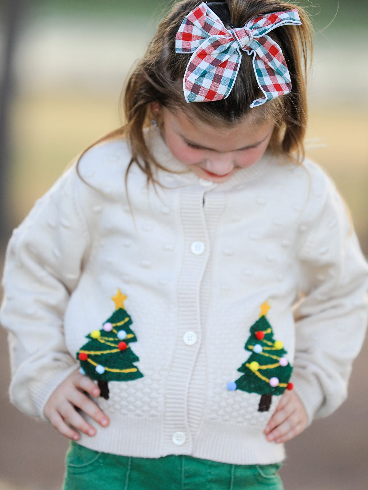 Rylee Faith Designs - Christmas Tree Knit Cardigan Kids Holiday Sweater Button Front - alternate view 3
