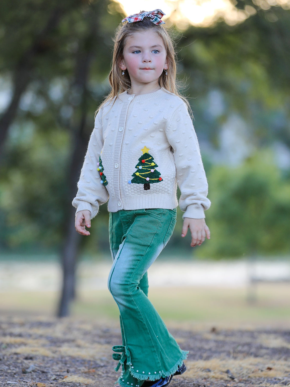 Rylee Faith Designs - Christmas Tree Knit Cardigan Kids Holiday Sweater Button Front - alternate view 5