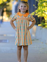 Rylee Faith Designs - Fall Floral Stripe Girls Dress Petals Collar Smocked - alternate view 6