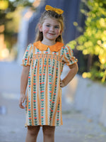 Rylee Faith Designs - Fall Floral Stripe Girls Dress Petals Collar Smocked - alternate view 2