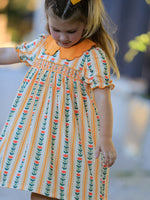 Rylee Faith Designs - Fall Floral Stripe Girls Dress Petals Collar Smocked