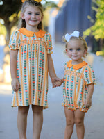Rylee Faith Designs - Fall Floral Stripe Baby Girls Romper Petals Collar Smocked - alternate view 11