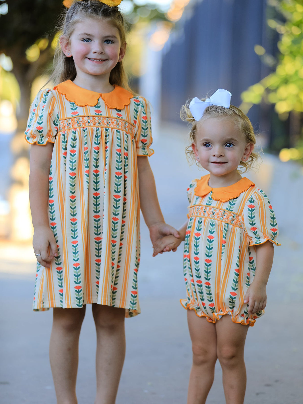 Rylee Faith Designs - Fall Floral Stripe Girls Dress Petals Collar Smocked - alternate view 5