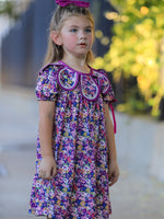 Rylee Faith Designs - Purple Floral Bow Petals Collar Girls Dress - alternate view 4