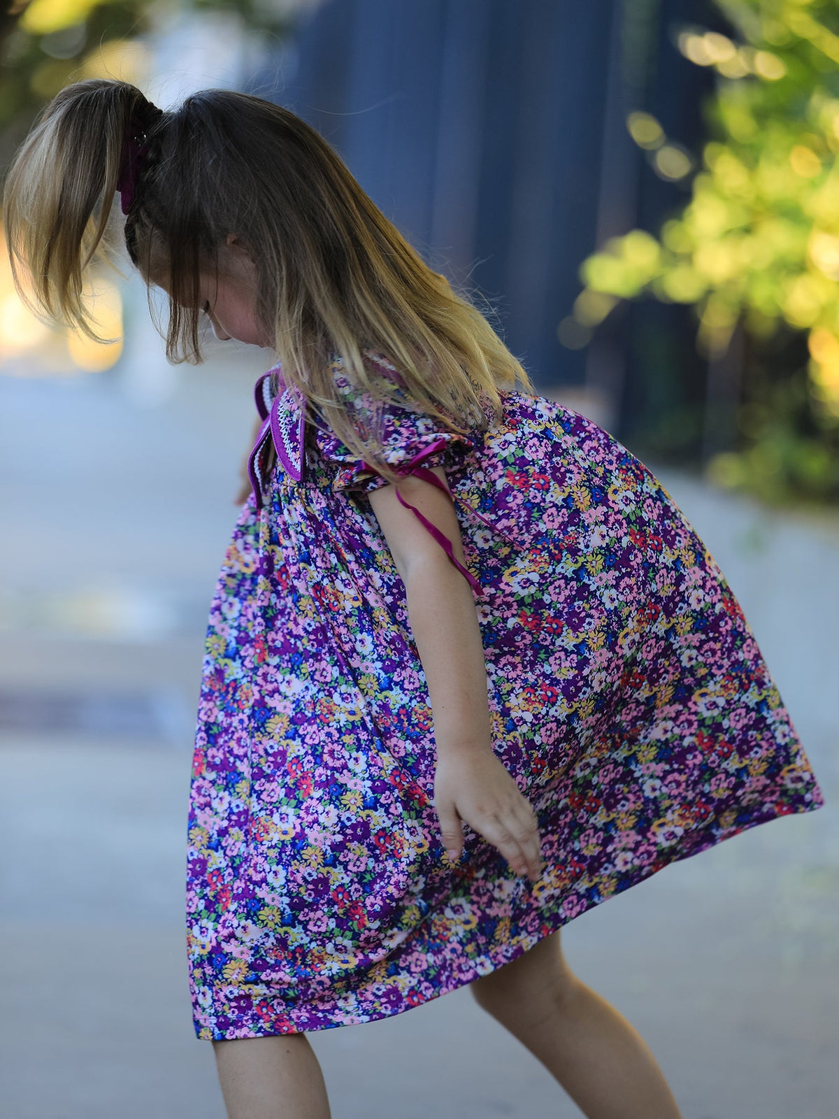 Rylee Faith Designs - Purple Floral Bow Petals Collar Girls Dress - alternate view 5