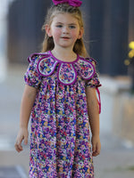 Rylee Faith Designs - Purple Floral Bow Petals Collar Girls Dress