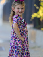 Rylee Faith Designs - Purple Floral Bow Petals Collar Girls Dress - alternate view 2