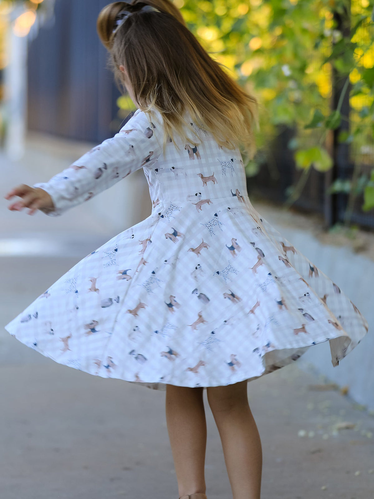 Rylee Faith Designs - Fall Plaid Dog Print Girls Long Sleeve Twirl Dress - alternate view 5