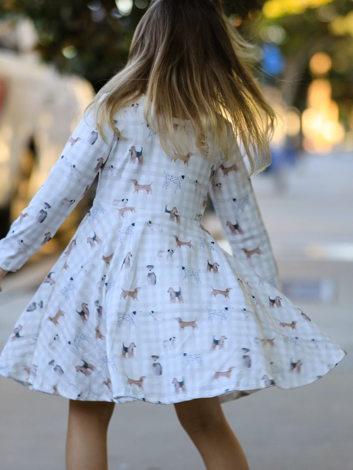 Rylee Faith Designs - Fall Plaid Dog Print Girls Long Sleeve Twirl Dress - alternate view 4