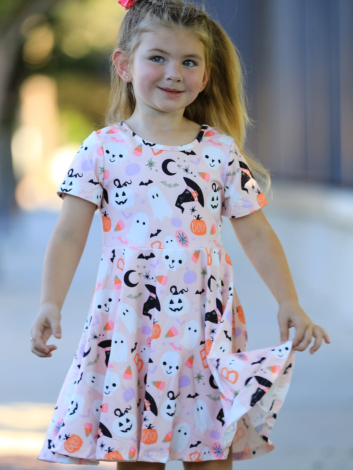 Rylee Faith Designs - Halloween Ghost Girl Twirl Dress Short-sleeved