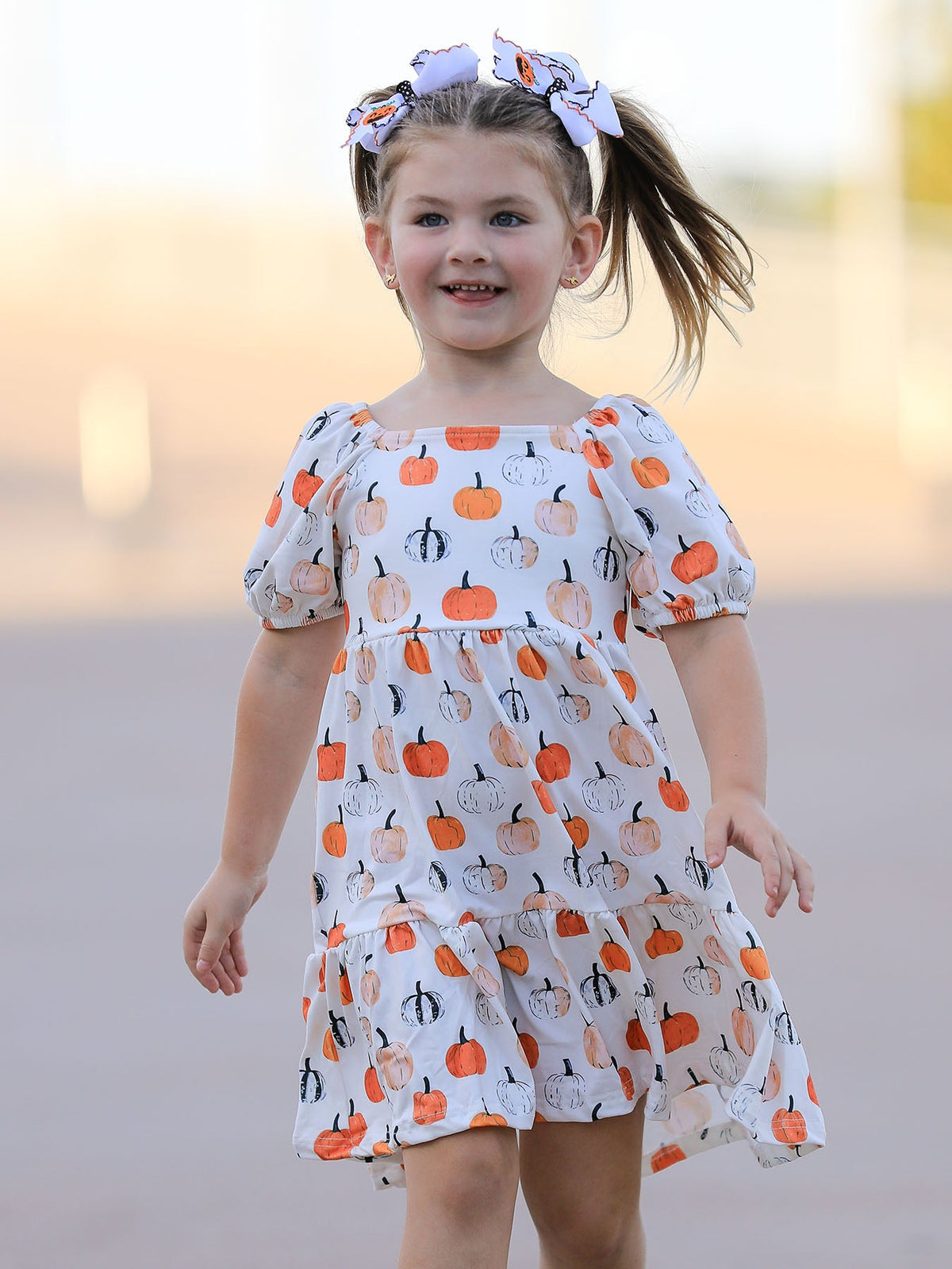 Rylee Faith Designs - Fall Pumpkin Puff Sleeve Girls Dress - alternate view 4