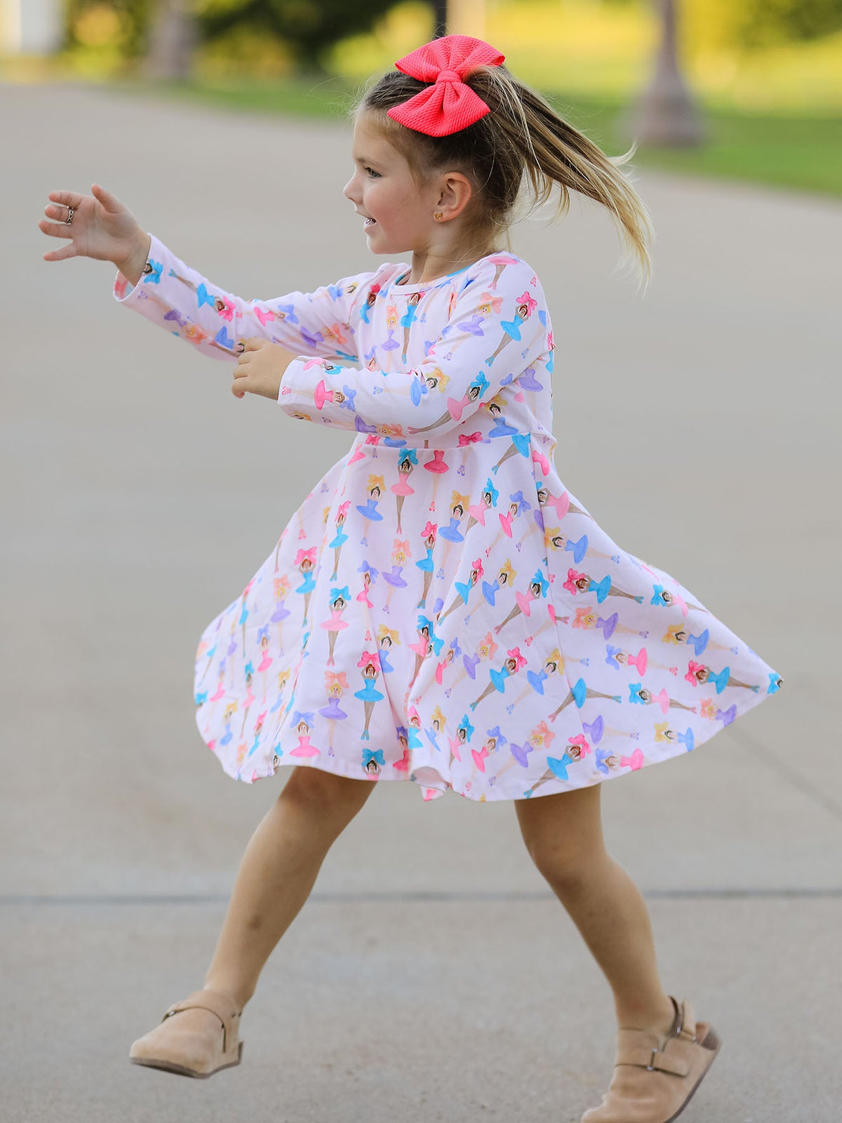 Rylee Faith Designs - Fall Colorful Ballet Character Girls Long Sleeve Twirl Dress - alternate view 3