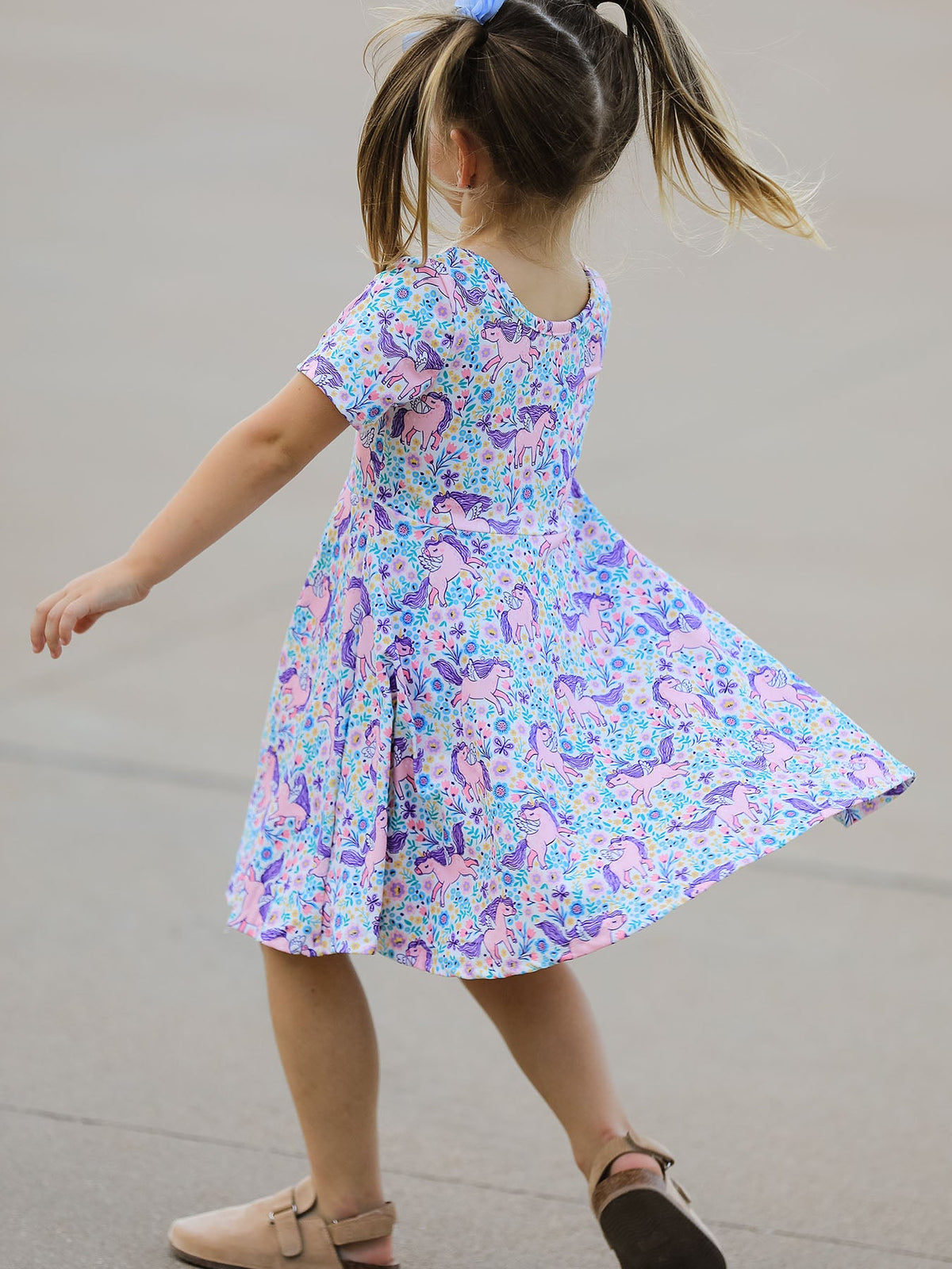 Rylee Faith Designs - Unicorn Floral Print Girls Short Sleeve Twirl Dress - alternate view 5
