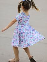 Rylee Faith Designs - Unicorn Floral Print Girls Short Sleeve Twirl Dress - alternate view 5