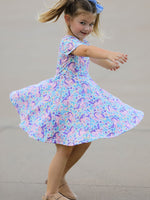 Rylee Faith Designs - Unicorn Floral Print Girls Short Sleeve Twirl Dress - alternate view 3