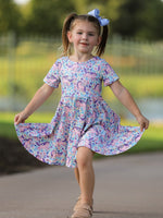 Rylee Faith Designs - Unicorn Floral Print Girls Short Sleeve Twirl Dress - alternate view 2