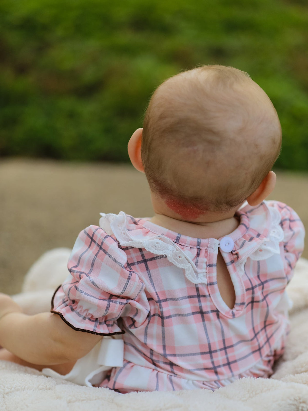 Rylee Faith Designs - Western Horse Embroidered Smocked Plaid Baby Girl Romper - alternate view 5