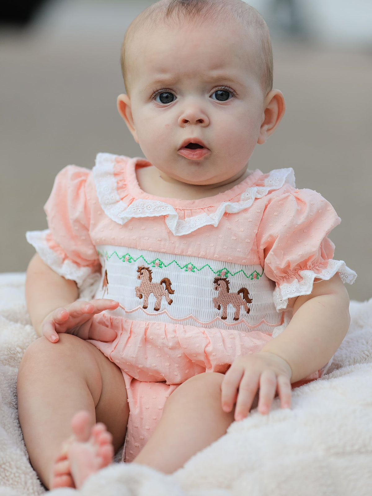 Rylee Faith Designs - Western Horse Embroidery Girls Romper Lace Petals Collar Puff Sleeve - alternate view 5