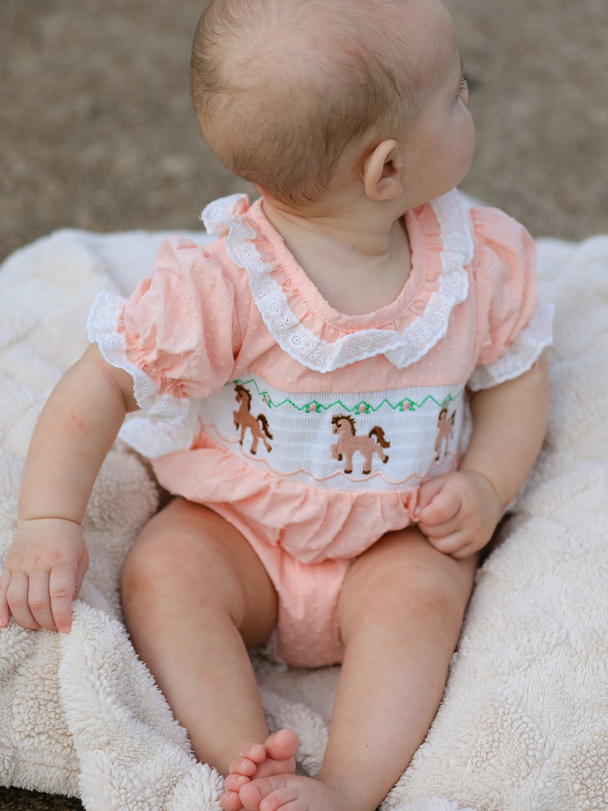 Rylee Faith Designs - Western Horse Embroidery Girls Romper Lace Petals Collar Puff Sleeve - alternate view 2