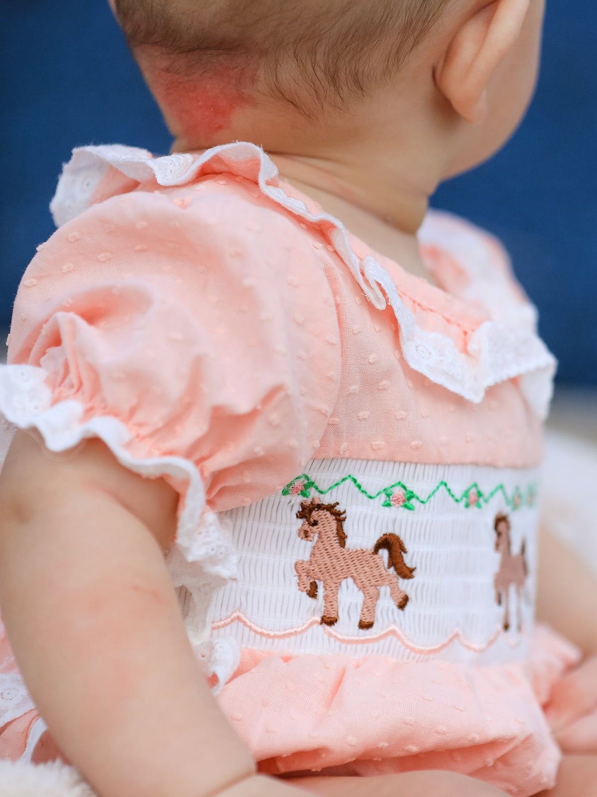 Rylee Faith Designs - Western Horse Embroidery Girls Romper Lace Petals Collar Puff Sleeve - alternate view 3