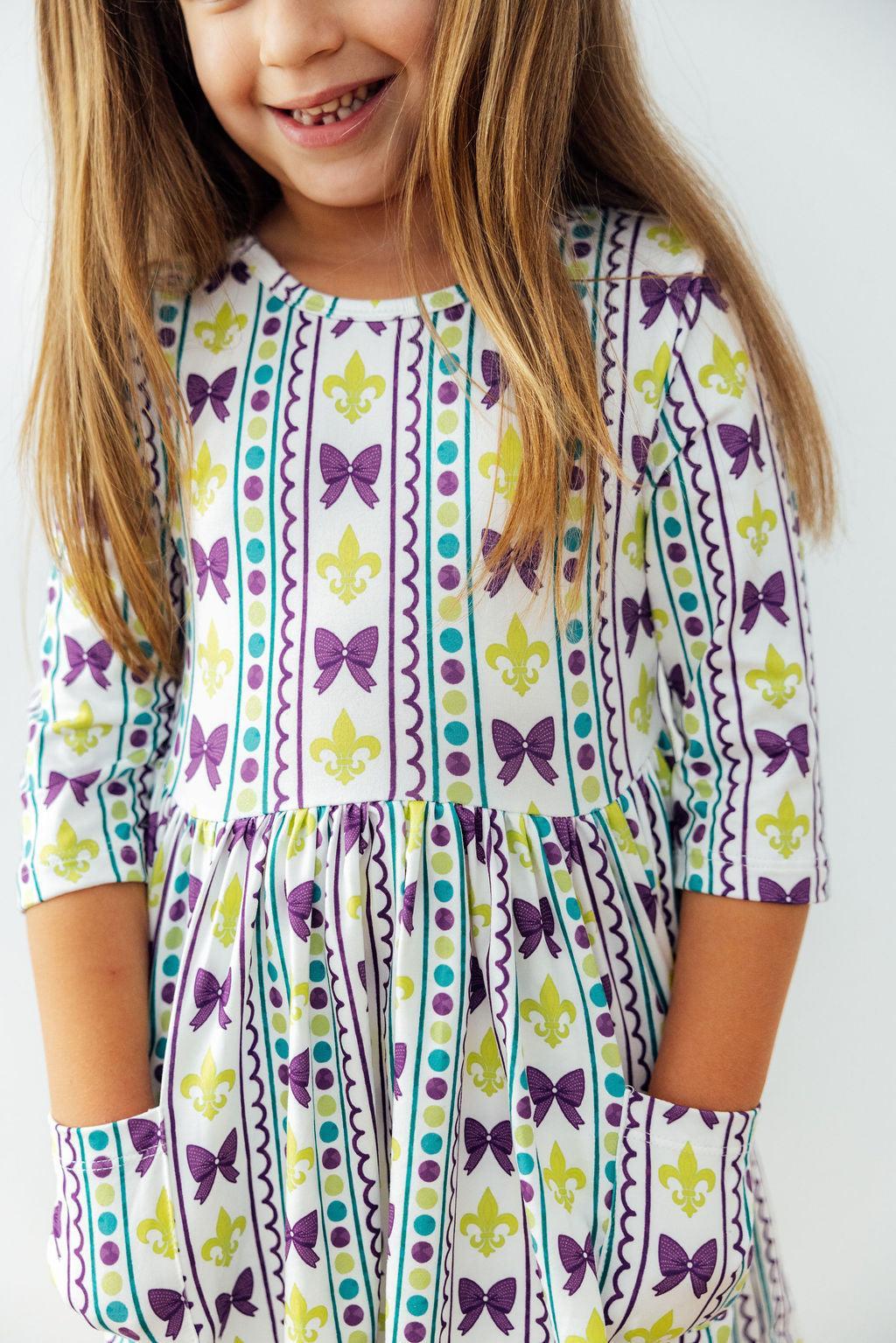 Mardi Gras 3/4 Sleeve Pocket Twirl Dress - Image 7