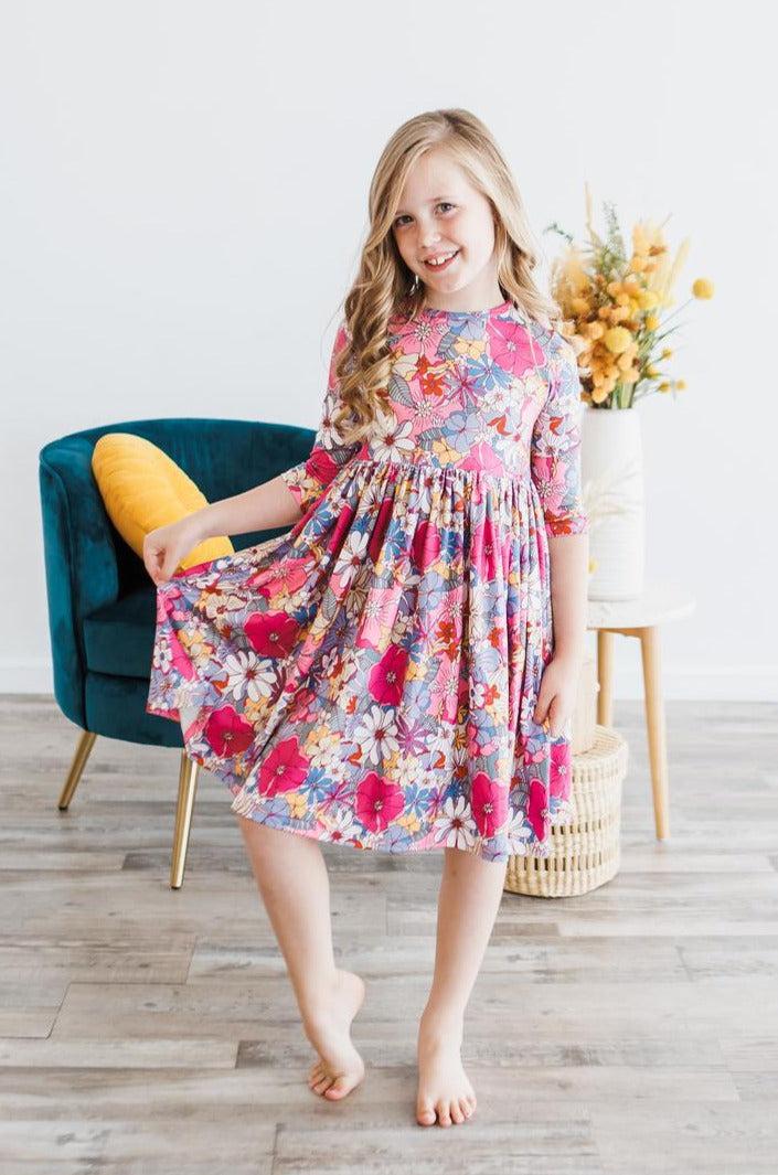 Mauve What's Up Buttercup 3/4 Sleeve Pocket Twirl Dress - Image 3