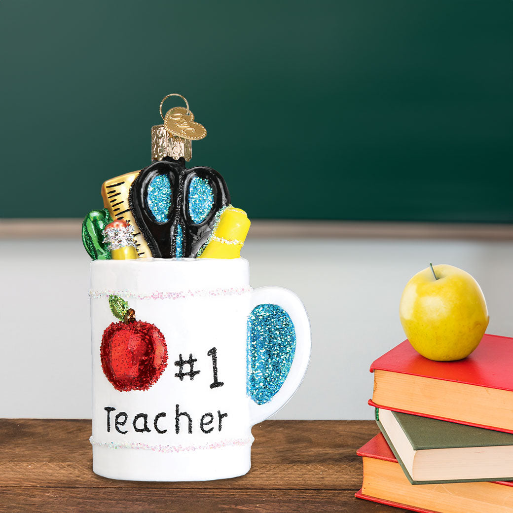 Old World Christmas Best Teacher Mug Ornament - hand-blown glass Christmas tree ornament (view 6)