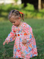 Rylee Faith Designs - Fall Halloween & Thanksgiving Pumpkin Bow Smock Embroidered Floral Dress