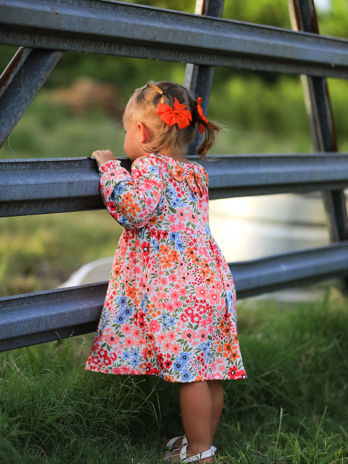 Rylee Faith Designs - Fall Halloween & Thanksgiving Pumpkin Bow Smock Embroidered Floral Dress - alternate view 3