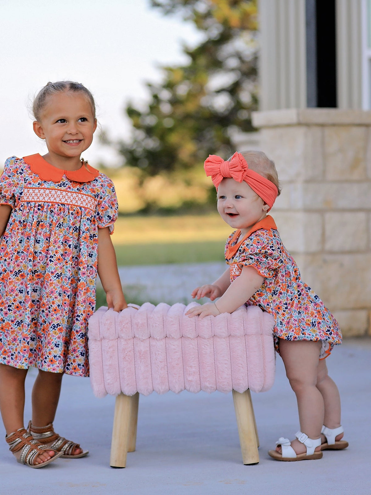 Rylee Faith Designs - Fall Floral Smocked Petals Collar Girls Bubble Romper - alternate view 14