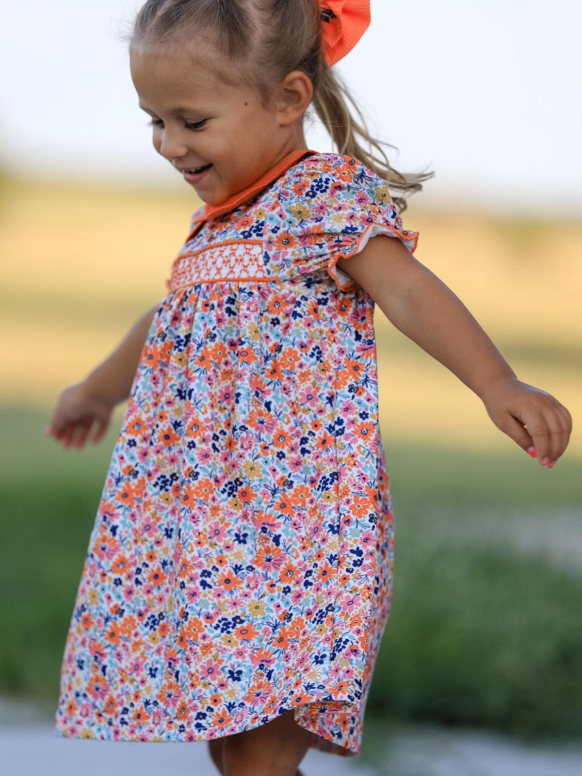 Rylee Faith Designs - Fall Floral Smocked Petals Collar Girls Dress - alternate view 3