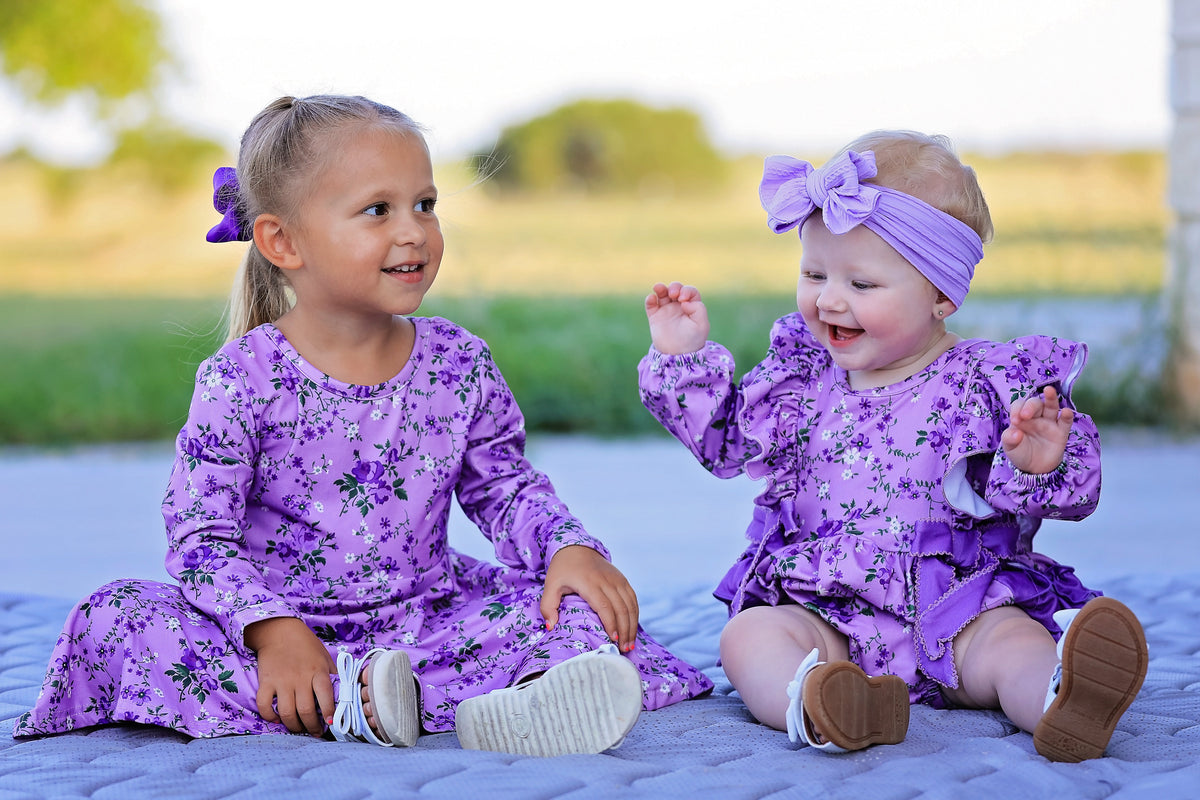 Rylee Faith Designs - Fall Lavender Floral Print Girls Long Sleeve Romper - alternate view 7